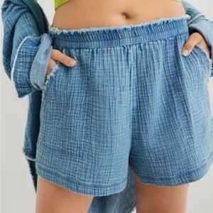 Aerie Gauzy High Waisted Short large cotton blue pull-on relaxed fit casual
